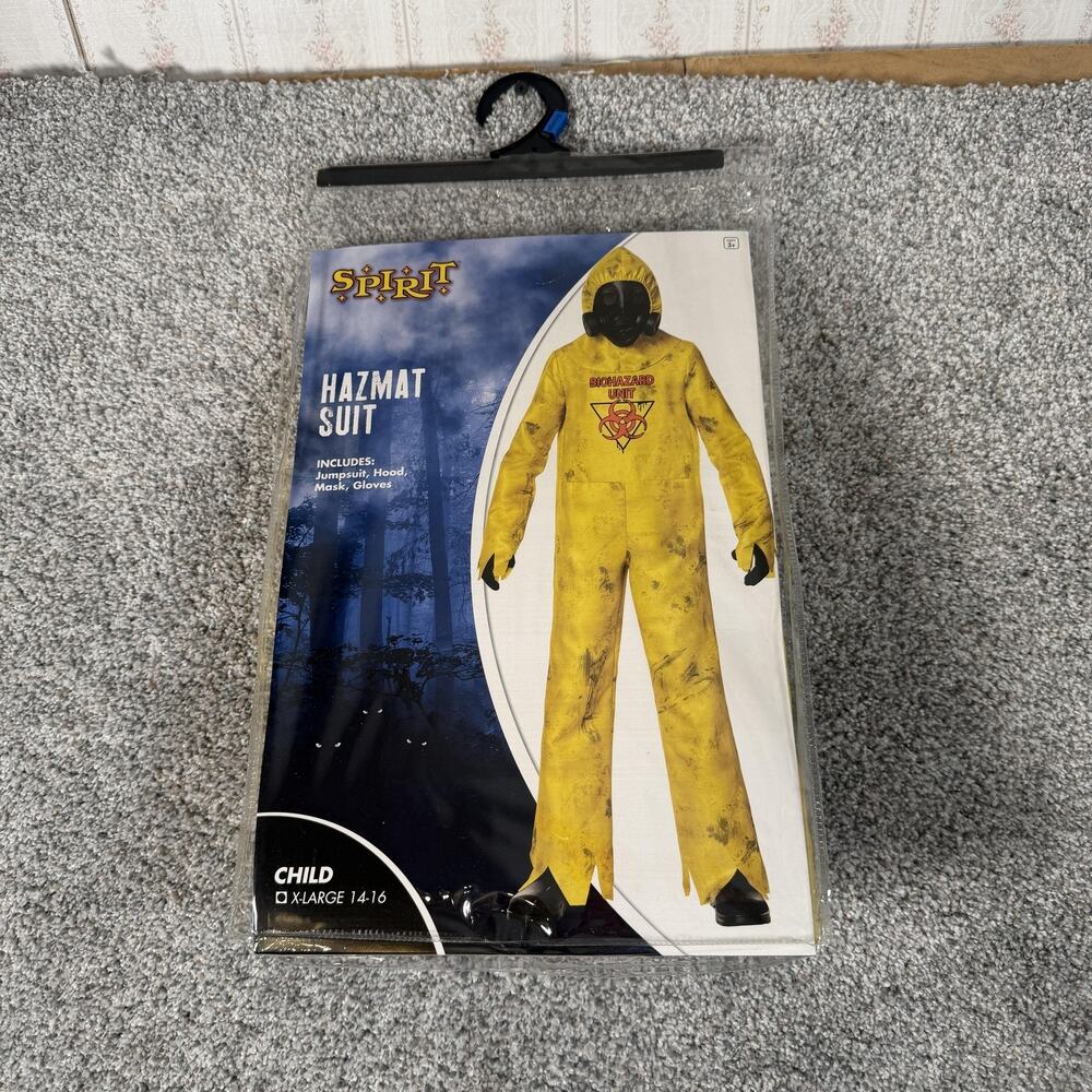 Spirit Halloween Hazmat Suit Costume Child XL 14-16 Biohazard Post-Apocalyptic